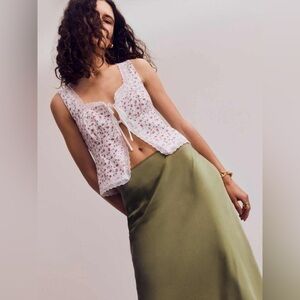 Reformation Rosalie Linen White Floral Lace Detail Top 2